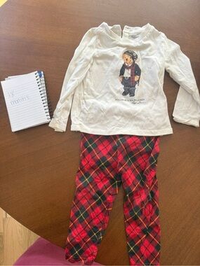 Polo by Ralph Lauren White Bear Graphic Top with Red Plaid Pajama Pants